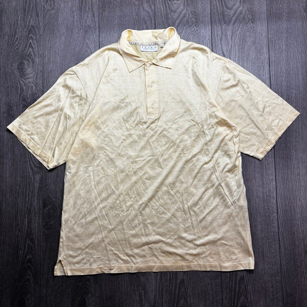 Sulka Mens XXL Yellow Cotton Short Sleeve Polo Shirt Made in Italy Luxury